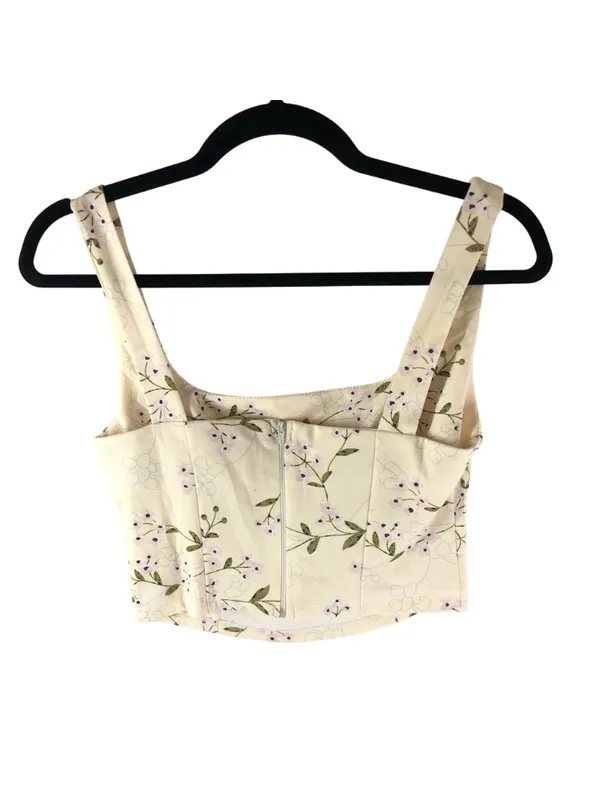 Commense Crop Top Sleeveless Square Neck Floral Ivory Zip Back S - Image 2