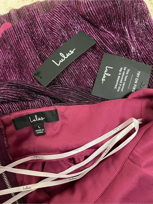 Lulu's Metallic Deep Plum Plunge Mini Dress size L - Image 13