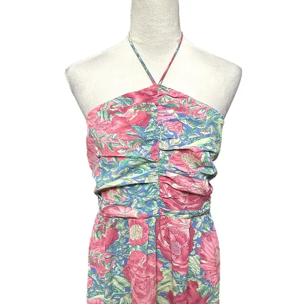 Lush Floral Hatler Midi Dress Pink Green Botanical Print Dress L NWT Beach Ready - Image 3