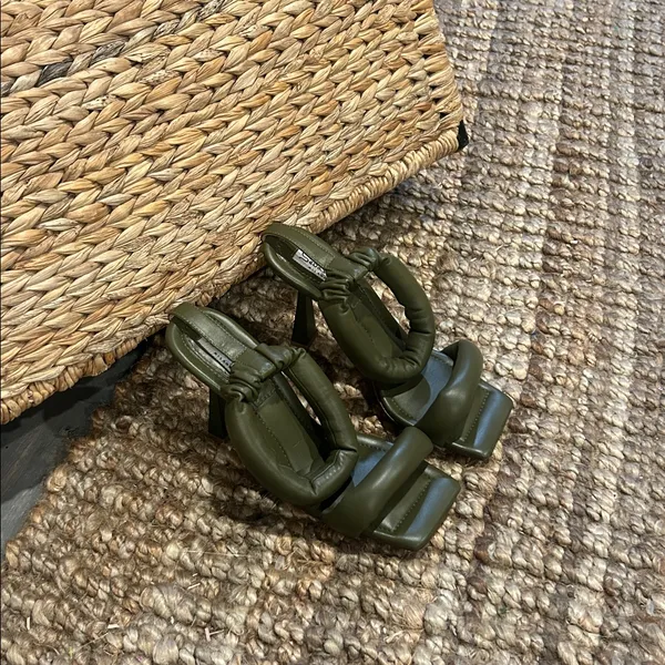 Sebastian Milano Olive Green Square Toe Padded Puffer Heel - Image 2