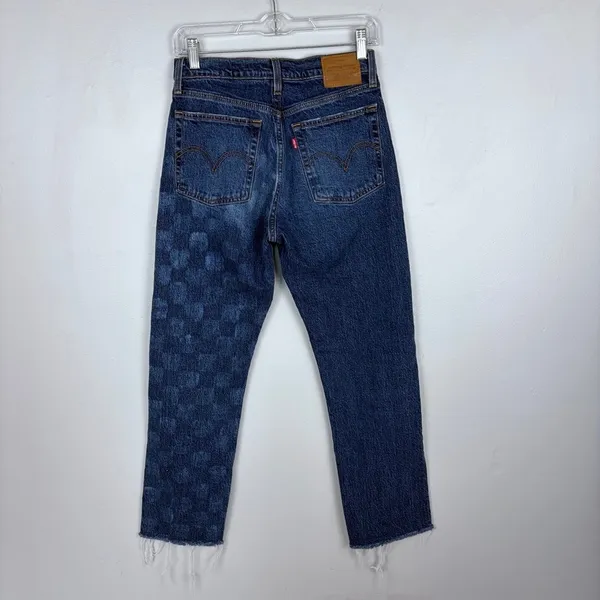 Levi's Wedgie Straight Jeans Checkerboard Blue Retro Indie Grunge Size 27‎ - Image 5