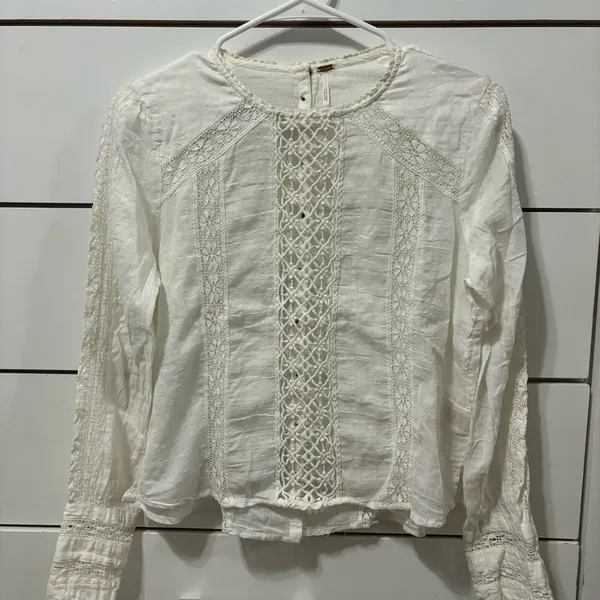 Free People White Lace Long Sleeve Blouse - Image 2