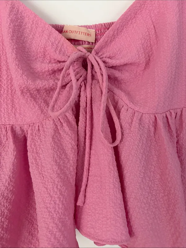Urban Outfitters Pink Ruffle Tie-Front Top Size XS - Image 3