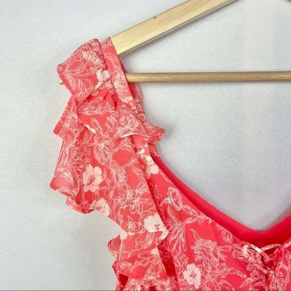 Red Dress Boutique NEW‎ A Loves A Pink Floral Ruffle Sleeveless Jumpsuit M - Image 6