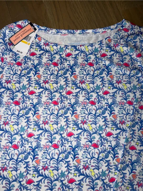 NWT Vineyard Vines Flamingo Sankaty Boatneck 3/4 Sleeve Quick Dry Medium - Image 2