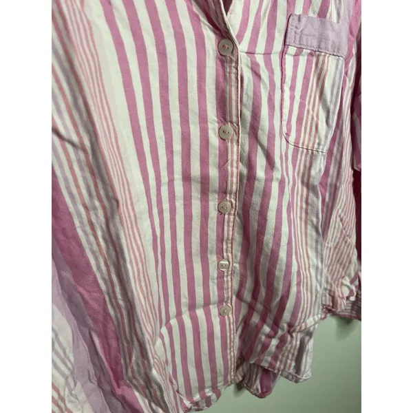 Victoria's Secret Women's Medium Short Pajama Shirt Stripe Pink Cotton Bottom Up - Image 4