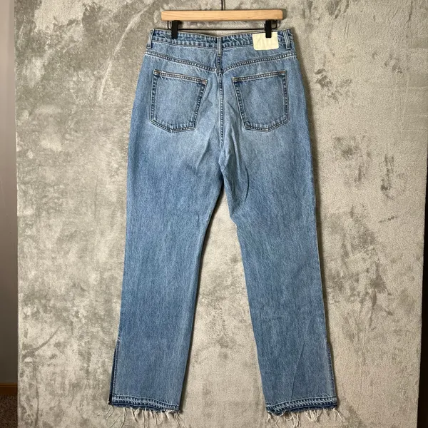 GRLFRND Harlow High Rise Boot Slit Jeans Size 32 Distressed Raw Hem Blue Diamond - Image 2