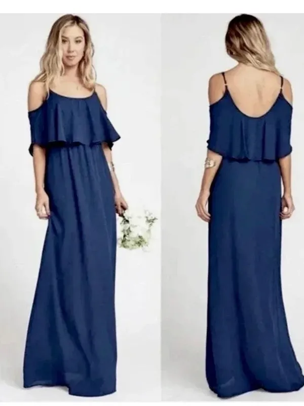 Show Me Your Mumu Caitlin Ruffle Maxi Dress in Rich Navy Crisp Blue Size XS - Image 2
