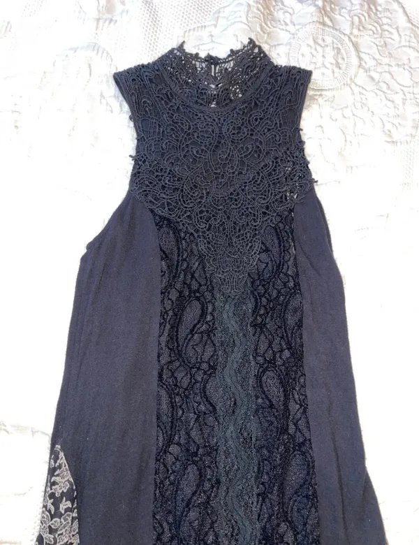 Free People Black Lace Halter Neck Floral Pattern Sleeveless Maxi Dress - Image 6