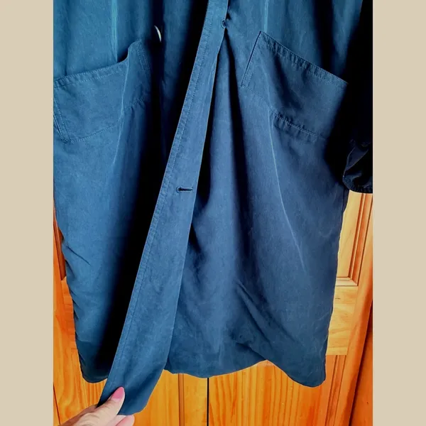 Aritzia Babaton Fluid Drape Trench 100% Silk Navy Button Roll Sleeve I-Ol L Flaw - Image 7