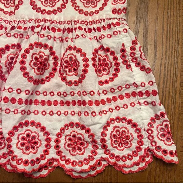 Boden Broderie Embroidered‎ Scalloped Lined Hem Midi Skirt Red White Size 2P - Image 13