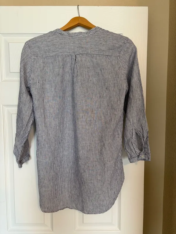 L.L.Bean Linen Pinstripe Pullover Shirt Sz Small Coastal Grandmother Breezy W3 - Image 2
