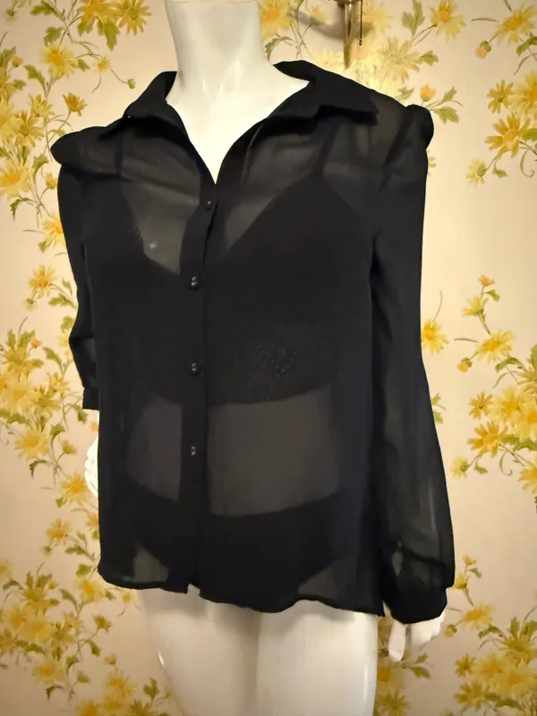 TCEC Black Sheer Button-Up Blouse size S/M - Image 3