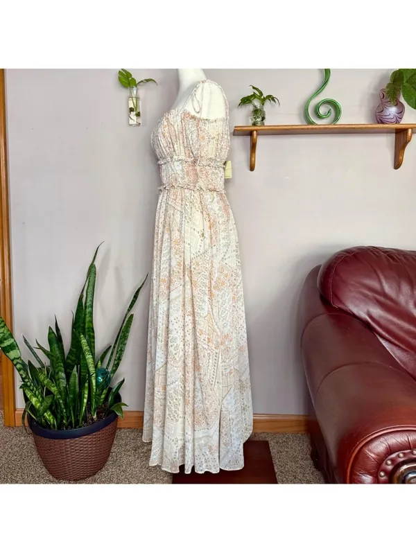 New with Tags Dress Forum Cream and Tan Patterned Maxi Dress - Image 5