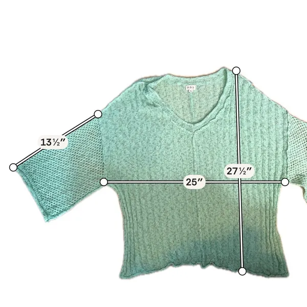 POL Mint Green Open Knit Sweater L Boho Slouchy Lightweight Pullover - Image 9