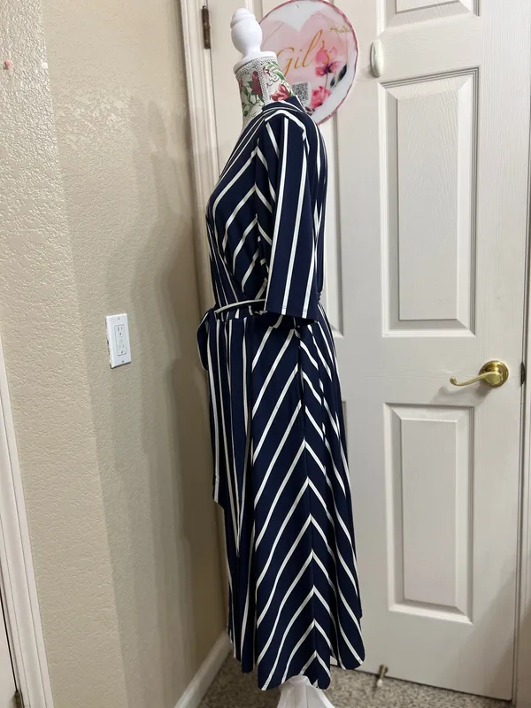 Torrid NWT Navy Blue & White Striped Wrap Maxi Dress 2X Plus Size - Image 5