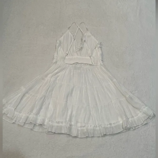 Aakaa White Ruffled Tiered adjustable Spaghetti’s Straps Mini Dress Size M - Image 9