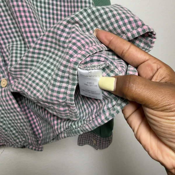 Oli & Hali Womens 100% Cotton Button Up Shirt M Green Pink Gingham Waffle Knit - Image 5