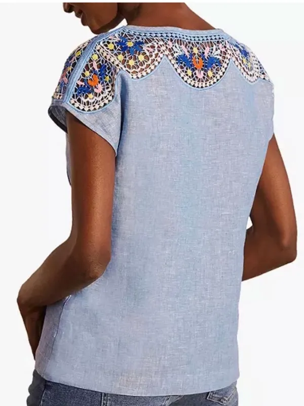 Boden Fleur Linen Embroidered Top in Chambray 12 - Image 5
