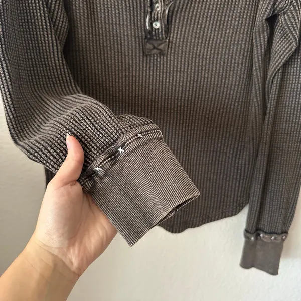 NWT Free People Holly Henley Thermal Long Sleeve Top Black Combo - Image 4