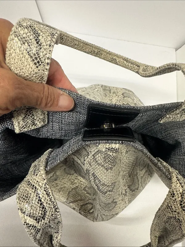 Neutral Snake-Print Tote Bag with Top Handles - Image 10