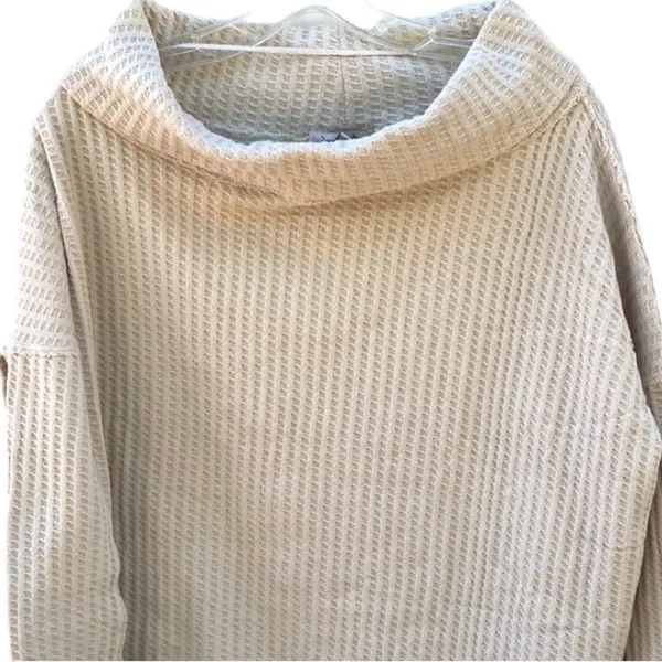 NWT Free People XS Cream Juicy Cowl Neck Long Sleeve Waffle Knit thermal top - Image 4