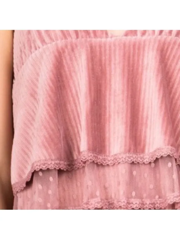 POL Pink Velvet Cascading Ruffle Dress Size L - Image 3