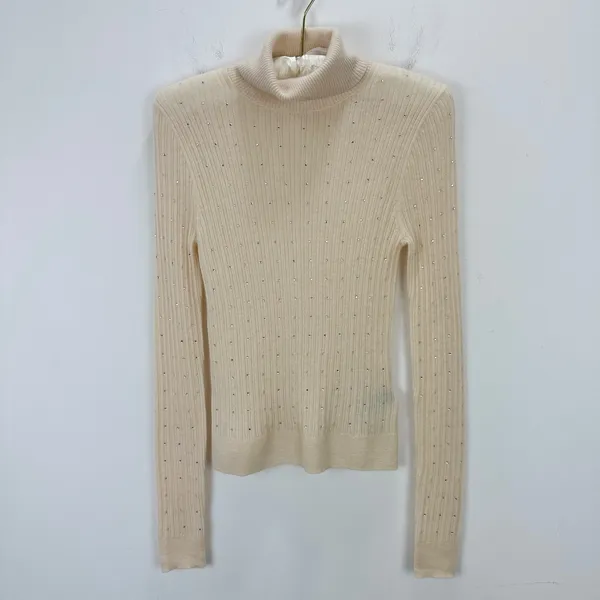 NEW J.Crew Featherweight Cashmere Turtleneck Sweater Rhinestones Buttercream S - Image 6