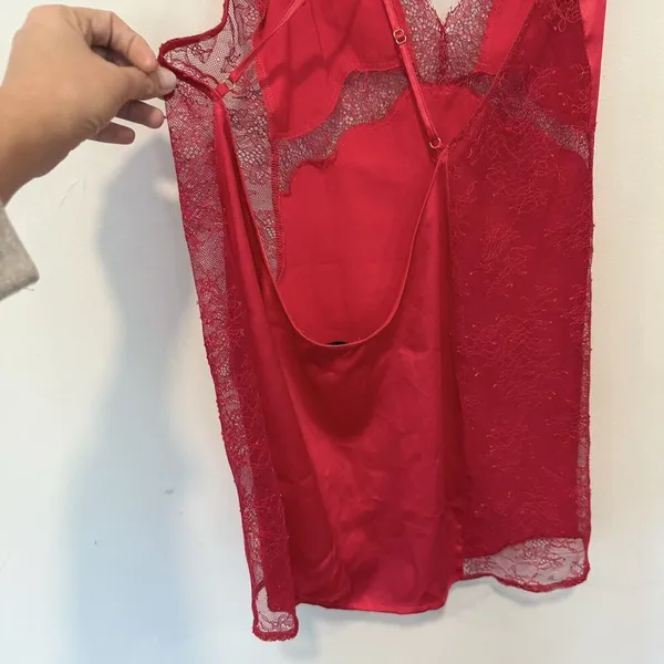 Victoria's Secret Red Slip Dress With Lace Cutouts Size Large 1185 - Image 9