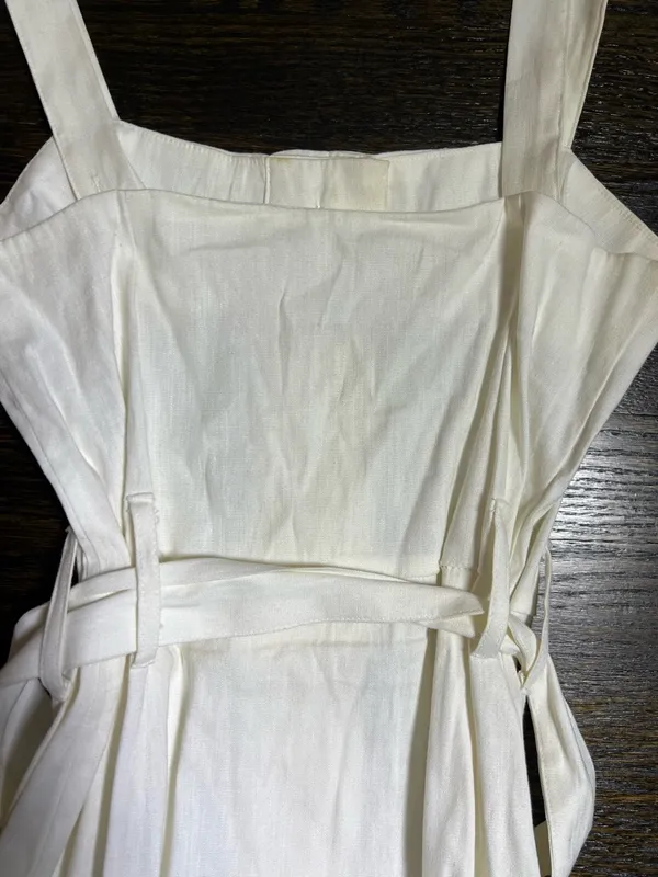 Forever 21 White Linen Blend Button Front Belted Midi Dress Small - Image 7