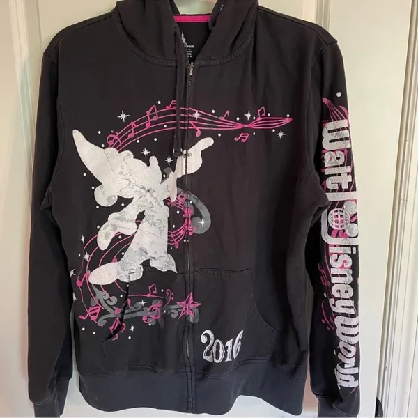 Disney Parks Authentic 2016 Fantasia Mickey Zip Hoodie Black Pink 2X Walt Disney - Image 2