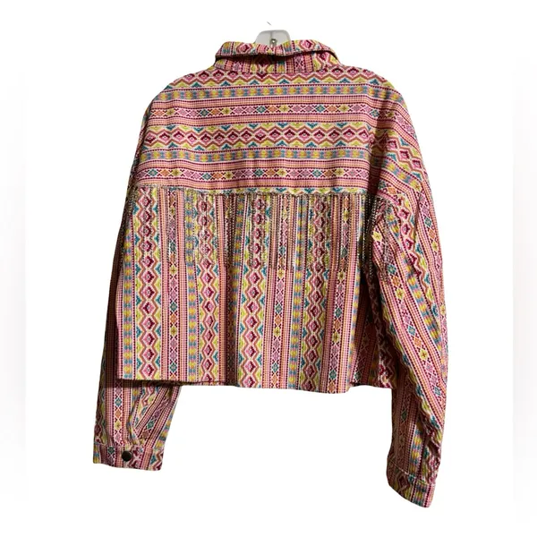 NEW Savanna Jane Jacket Womens Medium Aztec Corduroy Rhinestone Fringe Western - Image 4