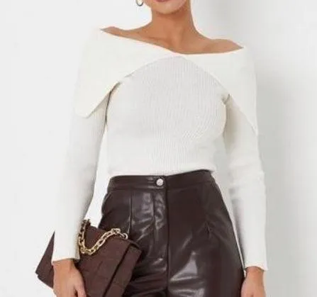 Missguided | Open Collar Bardot Knit Top - Image 3