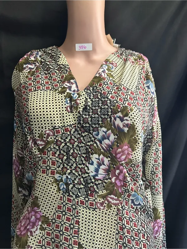 Necessary Objects Vintage Olive Patchwork Floral Midi Dress SM NWT - Image 7