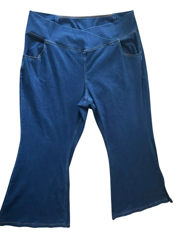 Halara Flex High Waisted Crossover Denim Stretch Pant Sz 3XP Flare Hem Comfort - Image 3