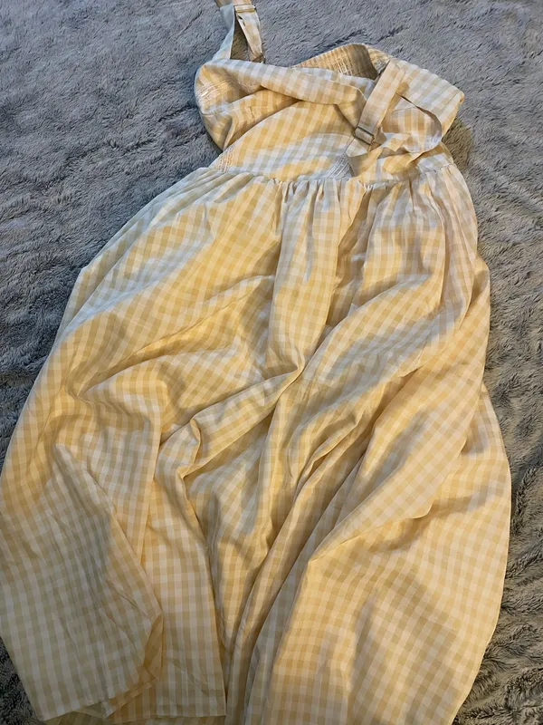 GINGHAM yellow summer corset laced midi dress with pockets - Image 9