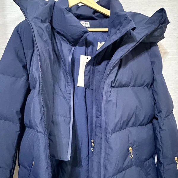 Meet Me There Womens Navy Blue Star Puffer Ski Jacket Hooded Size S/M NEW - Image 6