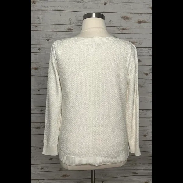LOFT ivory boatneck textured long sleeve pullover sweater Size Large - Image 4