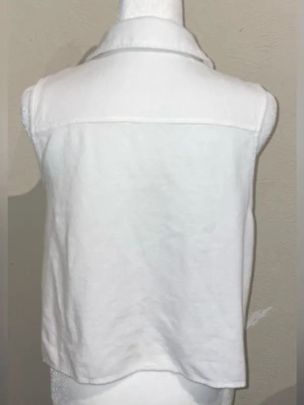 Lulus Women’s Size M White Linen Blend Sleeveless Button Up Blouse Top - Image 3