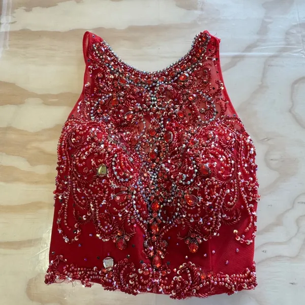 Alyce Paris Red Beaded 2-Piece Prom Dress Set Mermaid Gown Size 4 Formal Event - Image 6