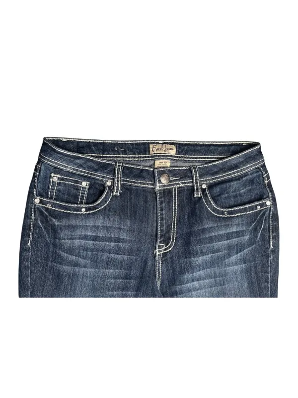 Earl Jean Size 10 Dark Wash Bootcut Jeans Embellished Flap Pocket Stretch - Image 4