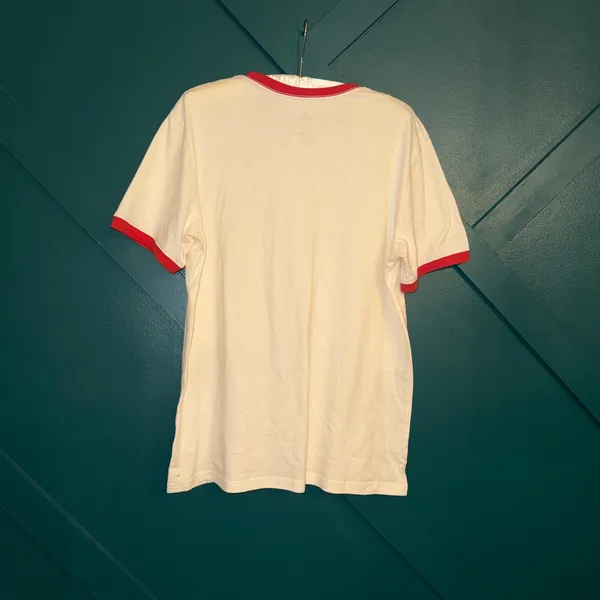Disney White Ringer Tee with Red Trim and Vintage Print - Image 5