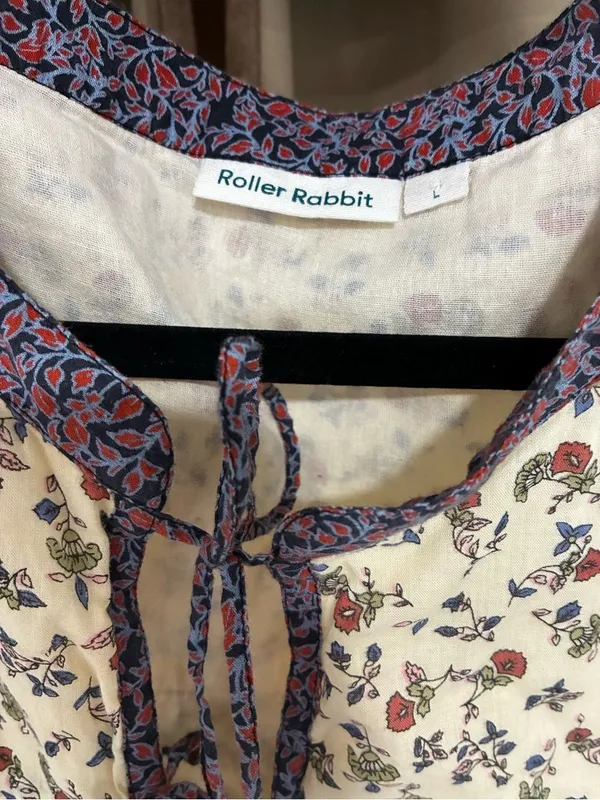 Roller Rabbit Womens Aidan Dress L Multi-Color Floral Long Sleeve Cotton - Image 3