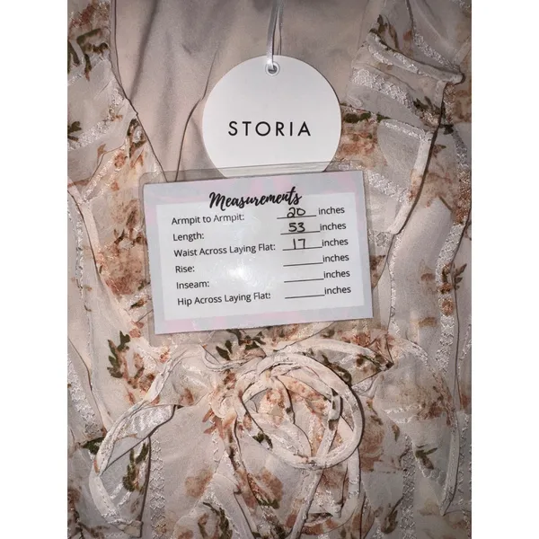 Storia Floral Ruffle‎ Maxi Dress Cream Pink Dobby Puff Sleeve Large NWT - Image 9