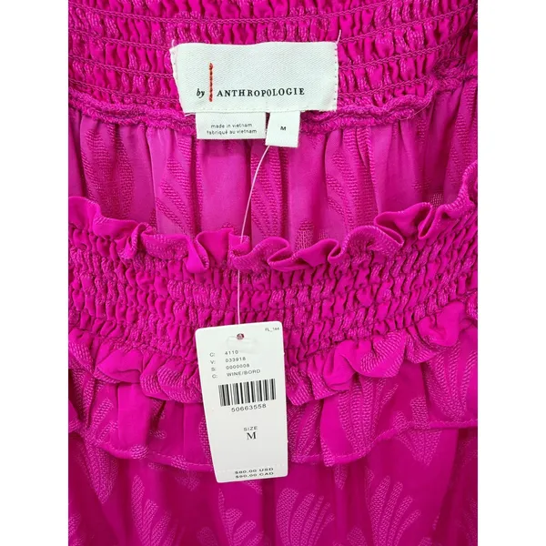 Anthropologie Pink Smocked Ruffle Off Shoulder Top Size M‎ NEW Brunch Whimsical - Image 3