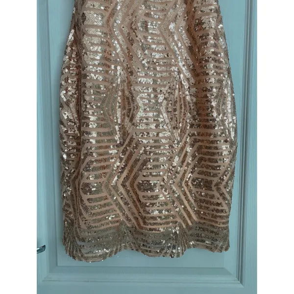 Guess Los Angeles Rose‎ Gold Sequin Geometric Bodycon Mini Dress Small V-Neck - Image 11