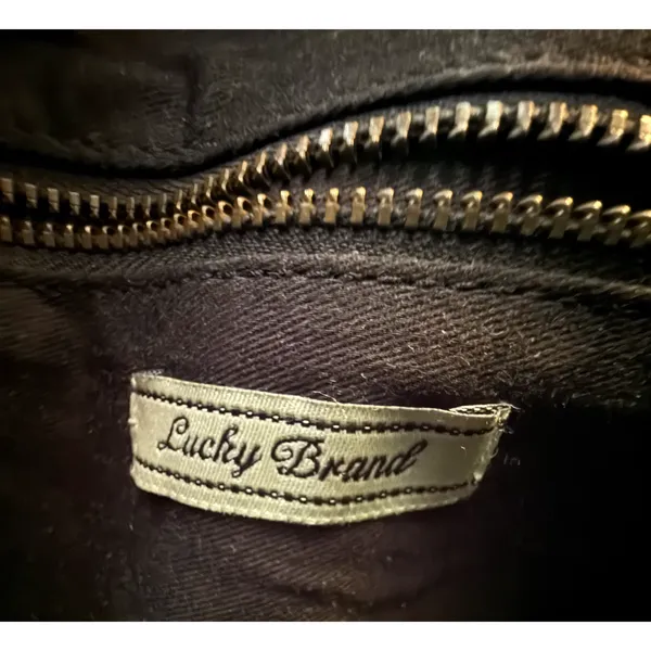 Lucky Brand Leather Crossbody Purse Black Red Embroidered Boho Tassel EUC - Image 11