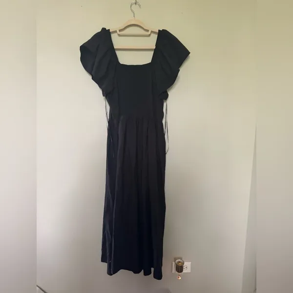 Black Midi Sundress with Flutter Cap Sleeves and Square Neck - Image 3