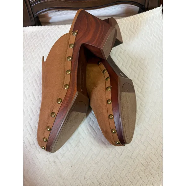 Style & Co Womens Tan Faux Suede Studded Clog Mules Wood Block Heel Size 11M - Image 6