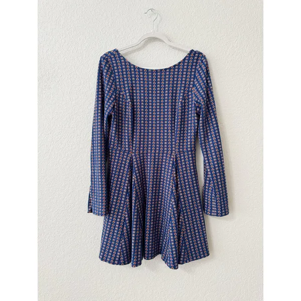 Anthropologie Jacquard A-Line Sweater Knit Mini Dress Navy Orange Size S - Image 2
